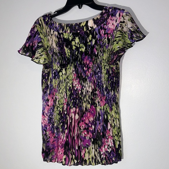 Vibrant Y2K Purple and Green‎ Women's Crinkle Blouse Stretch Shirt - Picture 5 of 7